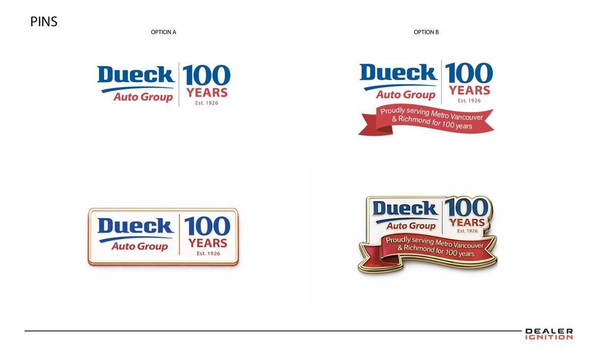 Épinglettes du centenaire de Dueck